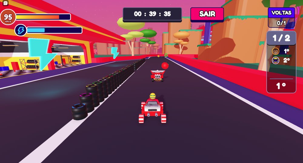 Gameplay da SennaLand — corrida de kart no Roblox