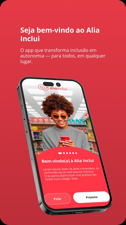Alia Inclui — tela de boas-vindas do app