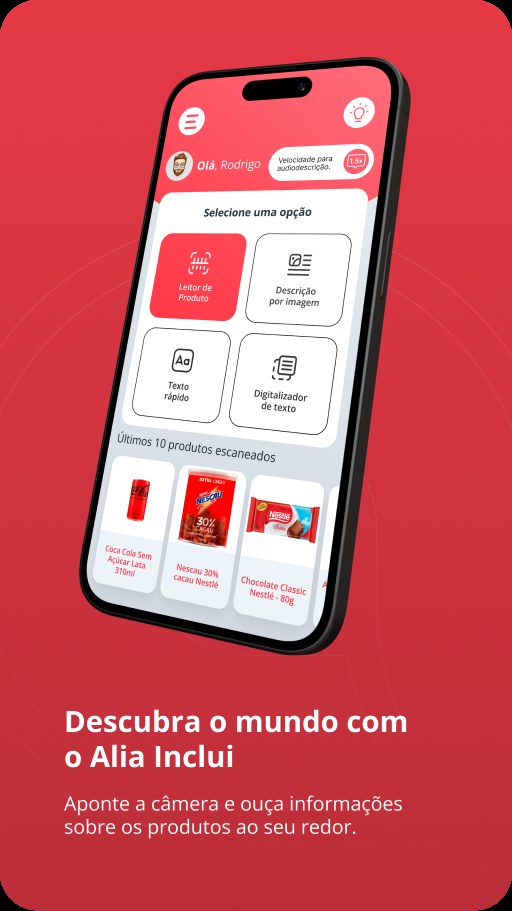 Alia Inclui — menu principal com leitor de produto