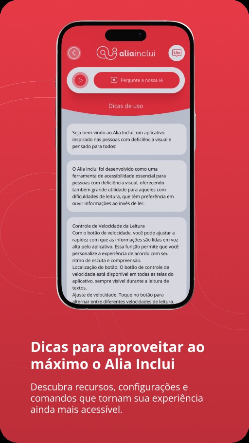 Alia Inclui — tela de dicas de uso